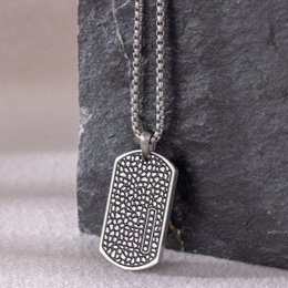 Textured silver Dog Tag Necklace