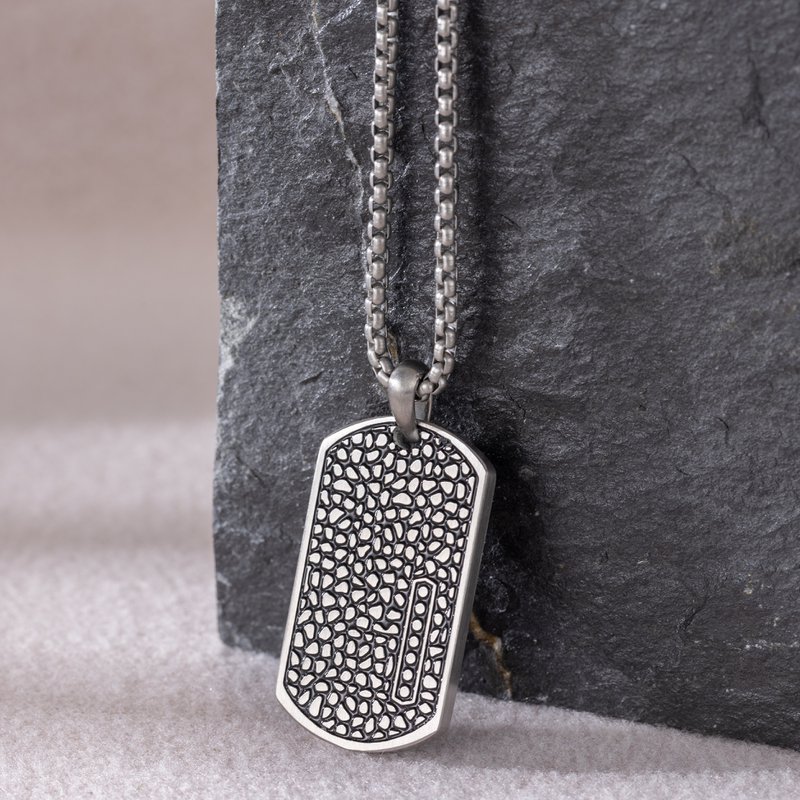 Textured silver Dog Tag Necklace