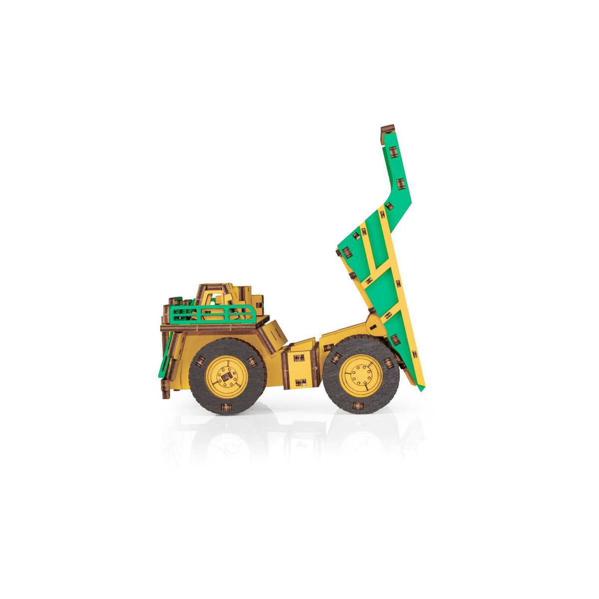 Eco Wood Art (EWA) 3D-Puzzle aus mechanischem Holz, Bergbau-Muldenkipper Belaz-7513E, 4219, Farbe Gelb und Grün, 17 x 10 x 9 cm