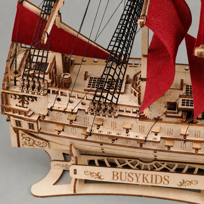 Galeone aus Holz mit LED-Beleuchtung – 3D-Holzpuzzle 583 Teile, Schiffsmodell mit Segeln und Takelage, Modellbausatz ab 12