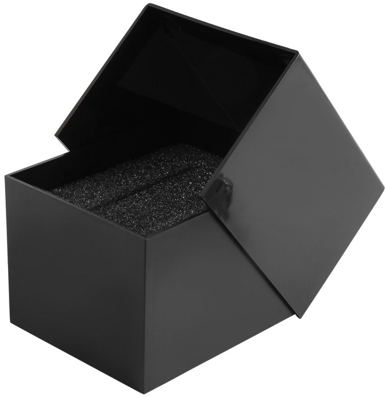 Kunststof horlogedoos, zwart, scharnierend deksel, 12 stuks, 9,9 cm x 8,1 cm x 6,8 cm