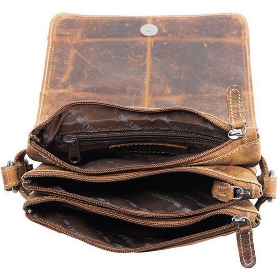 Umhängetasche für Damen mit hellbraunem Büffelleder - Praktischer Ledertasche mit mehreren Reißverschluss -Taschen, perfekt für Organisation und Stil.
