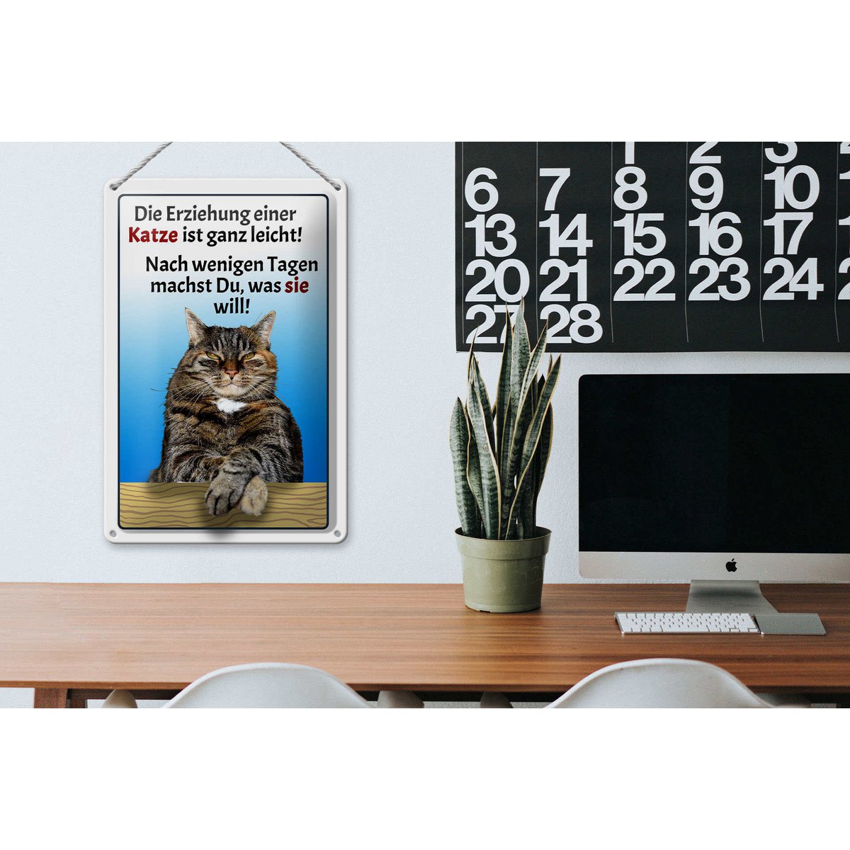 Blikken bordje met de tekst 20x30cm Het opvoeden van een kat is eenvoudig