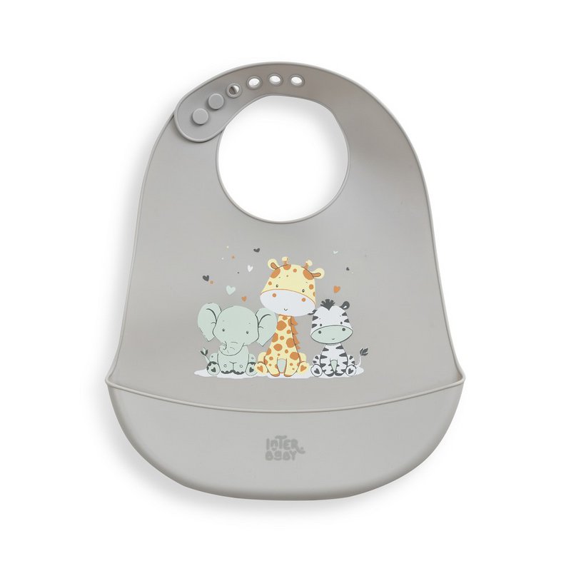 Silicone Baby Bib - Mod. Three Friends - Gray