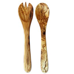 Set of 5 salad servers made of olive wood 30 cm