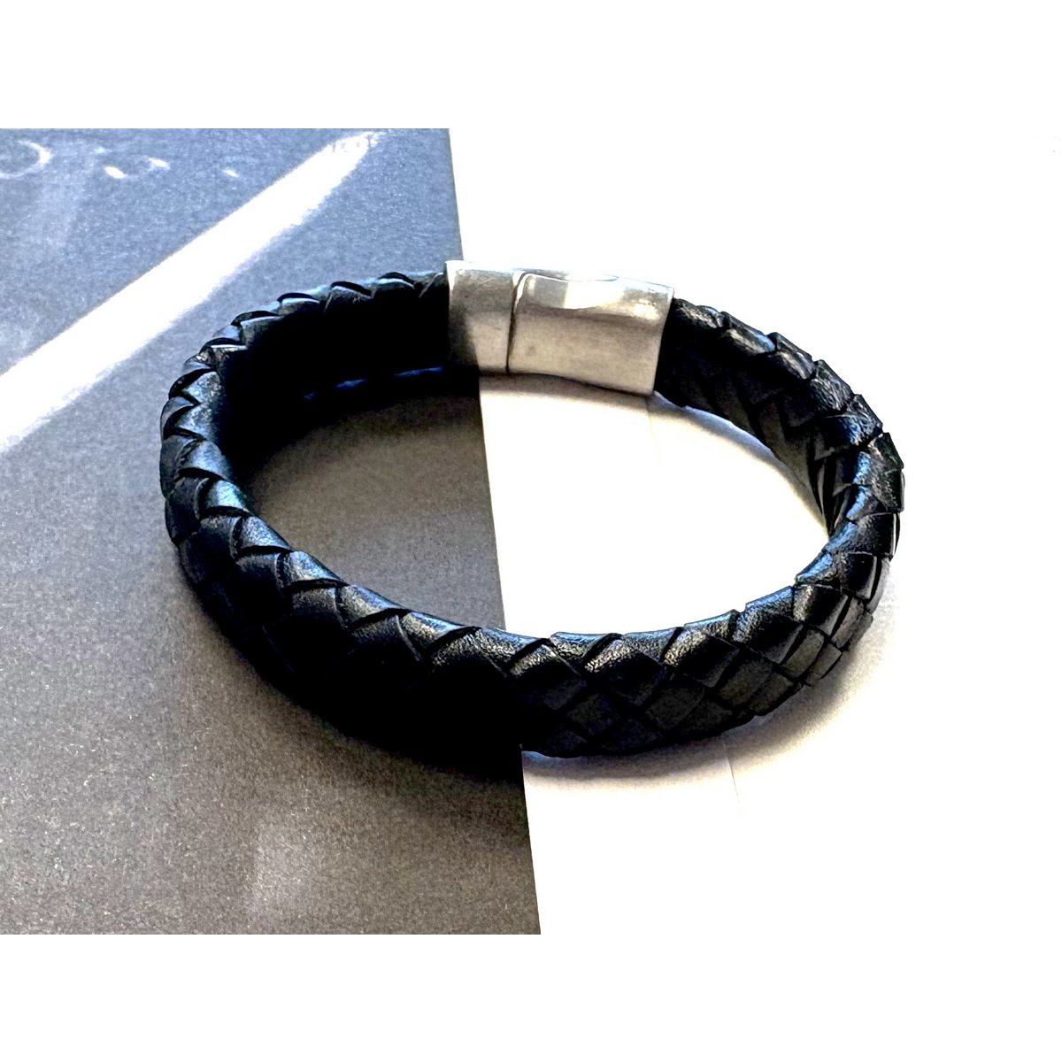 Bracelet homme cuir tressé noir