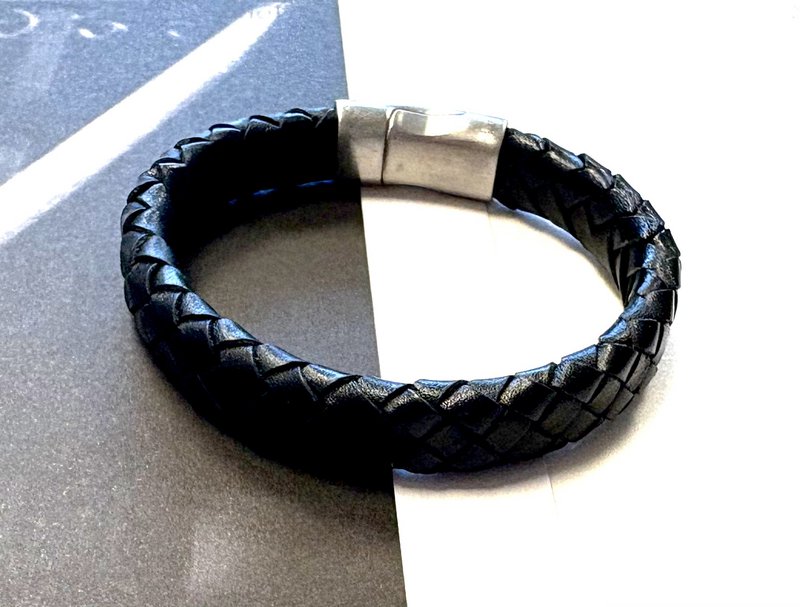 Bracelet homme cuir tressé noir