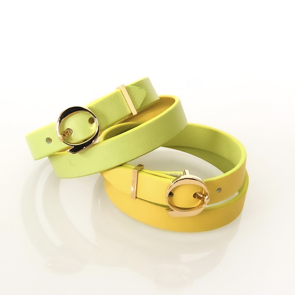 DUO TWIST leren armband Geel - Limoen