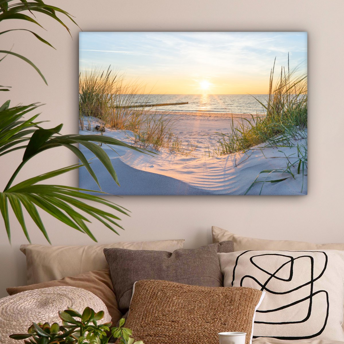 Pintura de lienzo - Decoración de pared - Playa - Sol - Dune - hierba - arena - horizonte