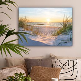 Canvas Maleri - Wall Decoration - Beach - Sun - Dune - Grass - Sand - Horizon