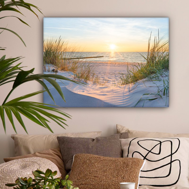 Canvas Maleri - Wall Decoration - Beach - Sun - Dune - Grass - Sand - Horizon