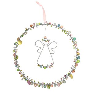 Pearl wreath Ø 20cm, wire angel, pastel