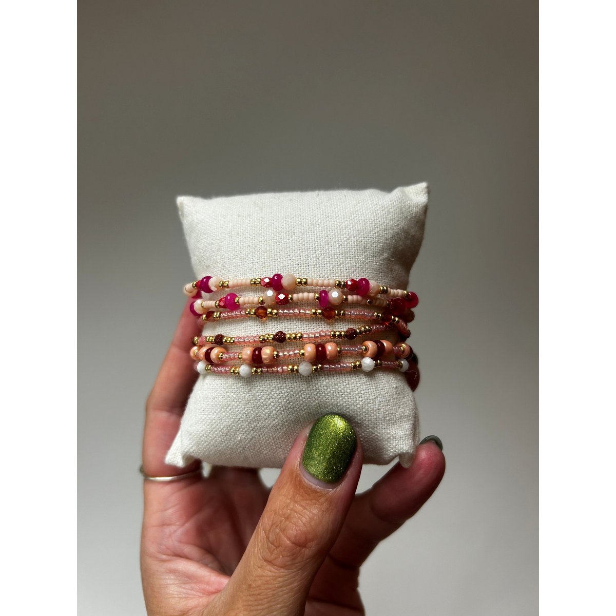 Handgemaakte armbandenset - pink01