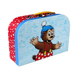  Rasmus Klump character suitcase, red blue polka dot pattern, children's luggage, cartoon character design