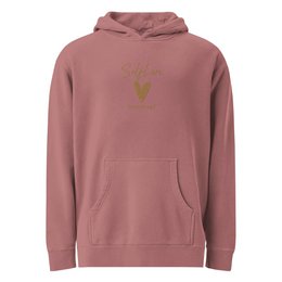 Self Love Unisex pigmentgefärbter Kapuzenpullover mit Altgold-Stickerei | Modischer Kapuzenpullover