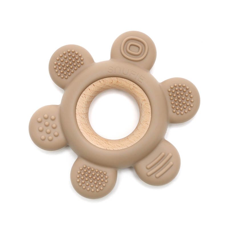 Anneau de dentition en bois de fleur doux et dur et en silicone | KAKI