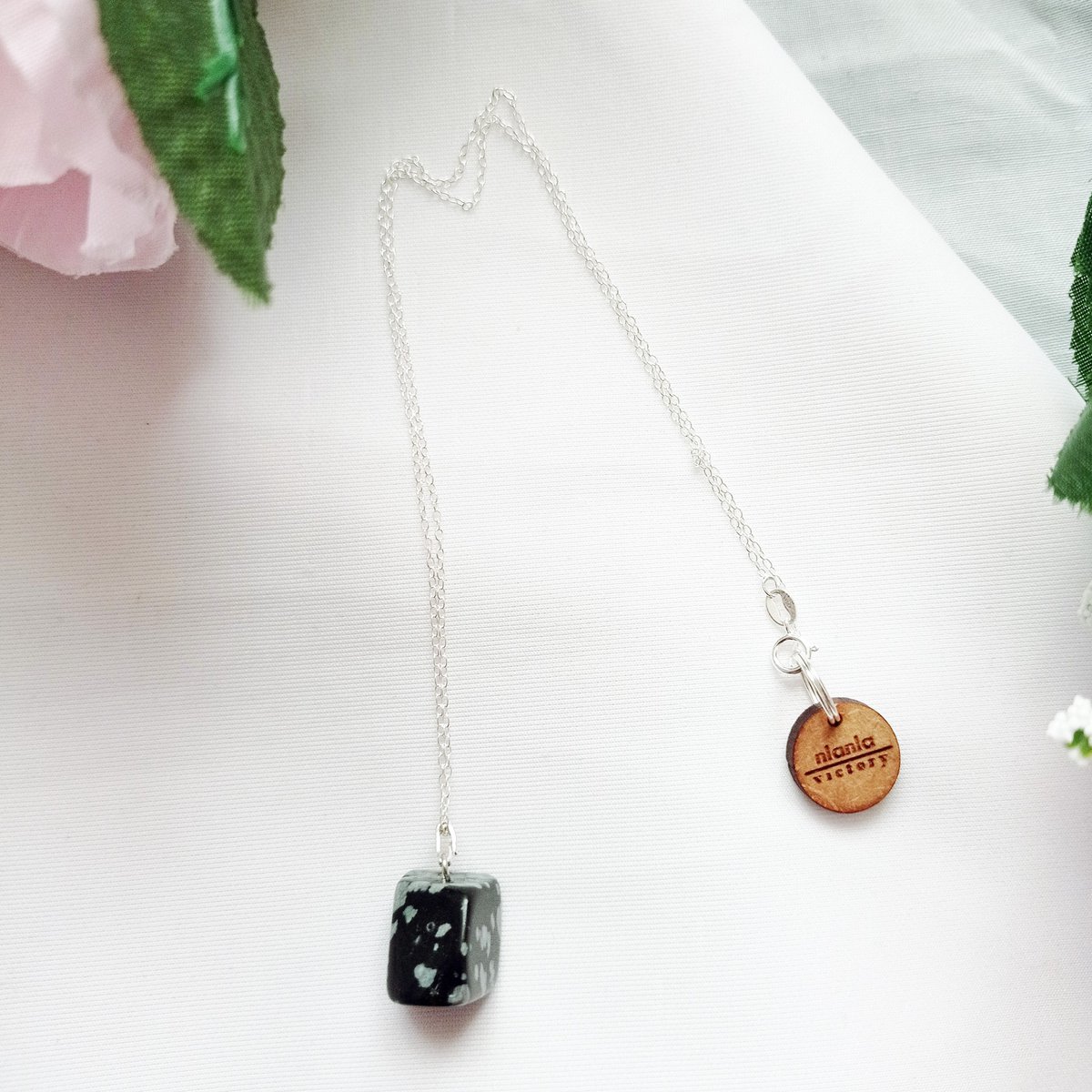 Snowflake Obsidian Sterling Silver Necklace, Raw Gemstone Necklace, Heart Pendant Necklace, Gemstone Necklace, Sterling Silver Necklace | by nlanlaVictory