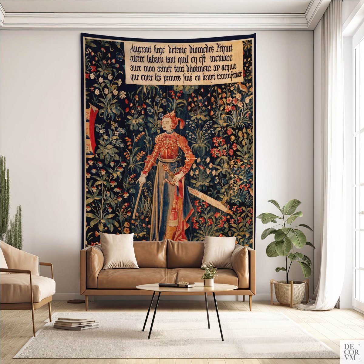 Tapisserie murale médiévale Amazon Queen Millefleurs — Navy Floral Warrior | MEV012