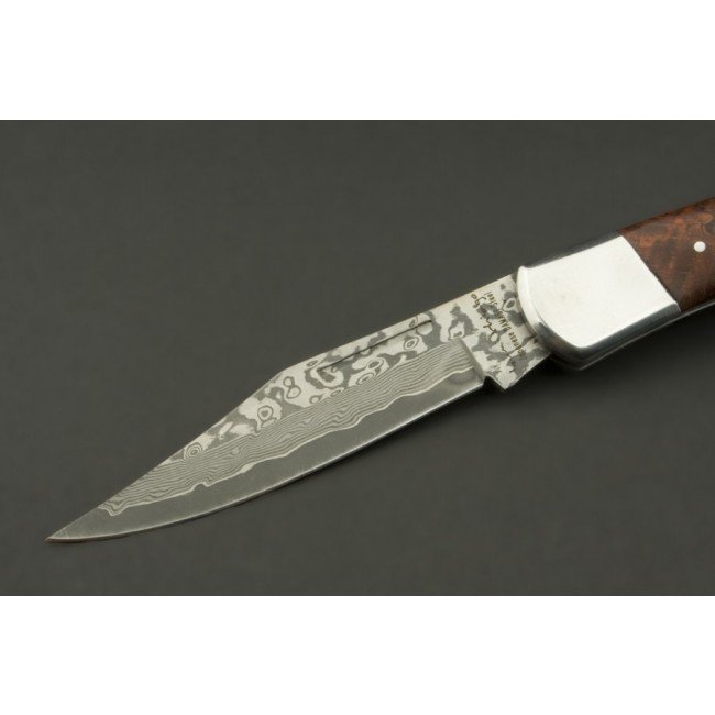 IZUMI ICHIAGO Big Fox Folder, navaja de bolsillo fabricada en acero japonés VG-10 Damasco con funda de piel