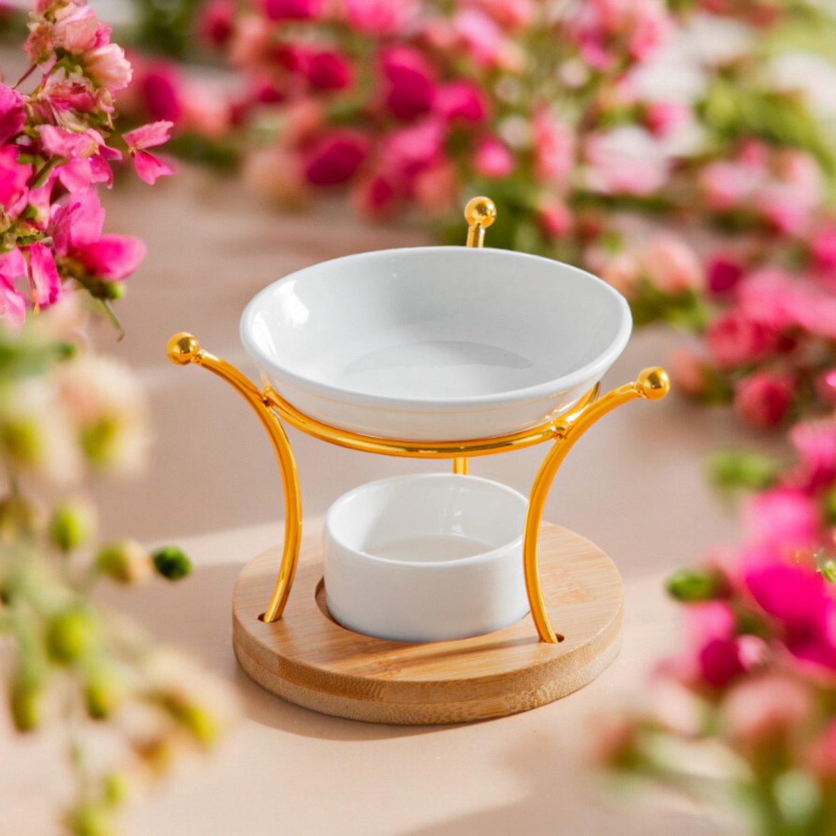 Simplicity Series perfume burner - Etna - Metal, Lacquered Ceramic and Bamboo - Gift Idea - Simple Modern Decoration