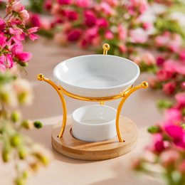 Simplicity Series perfume burner - Etna - Metal, Lacquered Ceramic and Bamboo - Gift Idea - Simple Modern Decoration