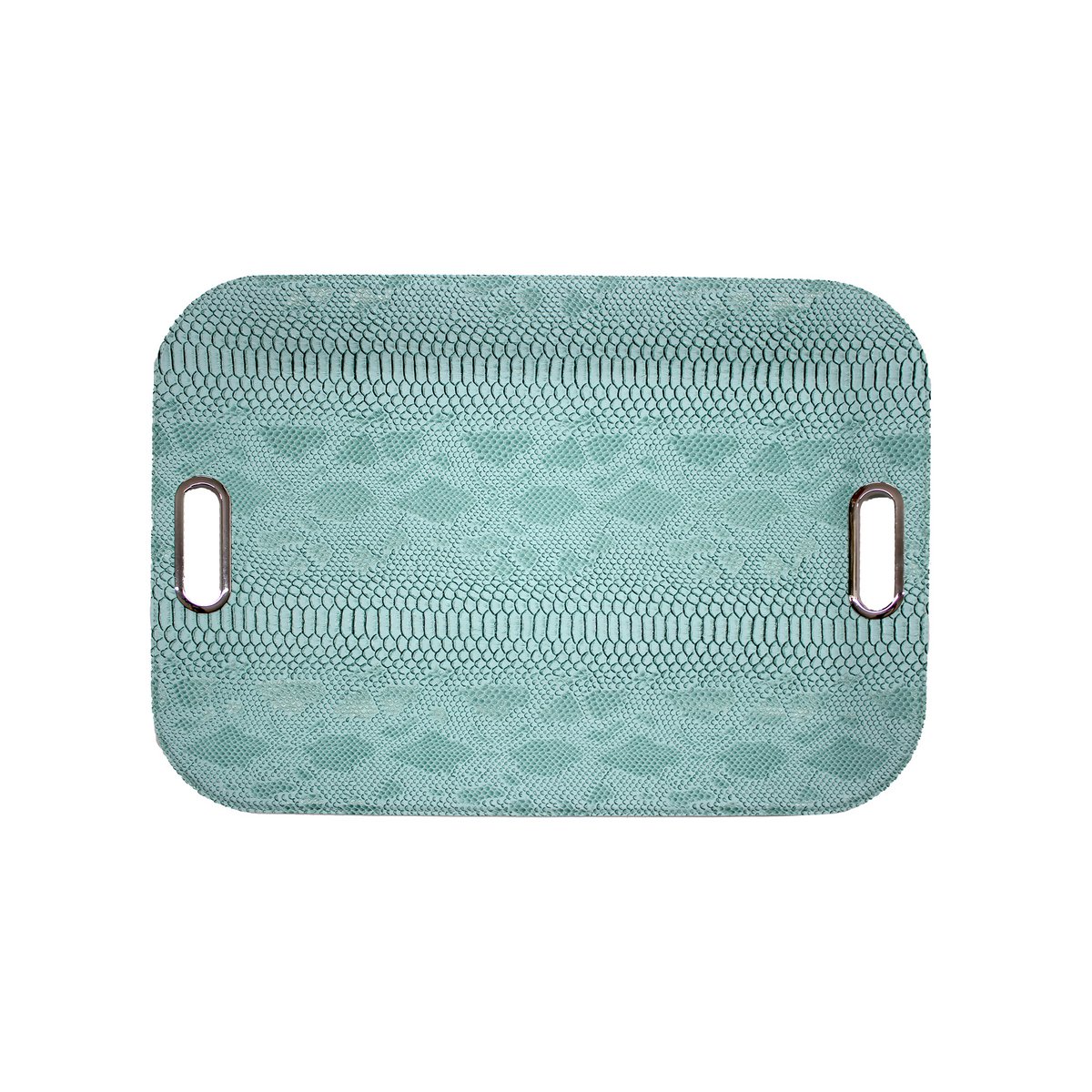 Tablet rechthoekig platte handvat reptiel turquoise synthetisch leer