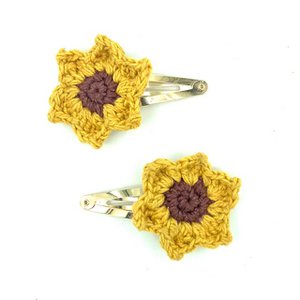 Luna-Leena hair clips sunflower (set) - yellow - organic cotton - hand crocheted in Nepal