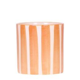 Painted stripe orange ceramic plant pot, Ø9cm, for indoor plants and flowers.