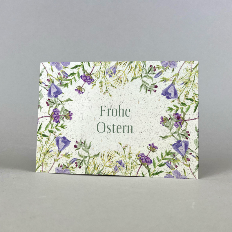 Postcard grass paper "Happy Easter" (flowers)