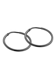 Circular black rhodium-plated hoop earrings with a discreet and minimalist design.