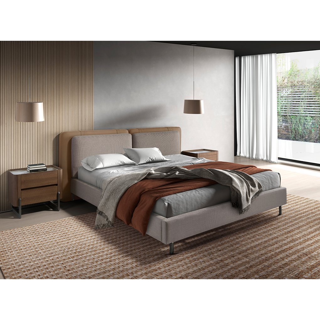 Bett aus Nerz-Kunstleder und grauem Stoff 7154