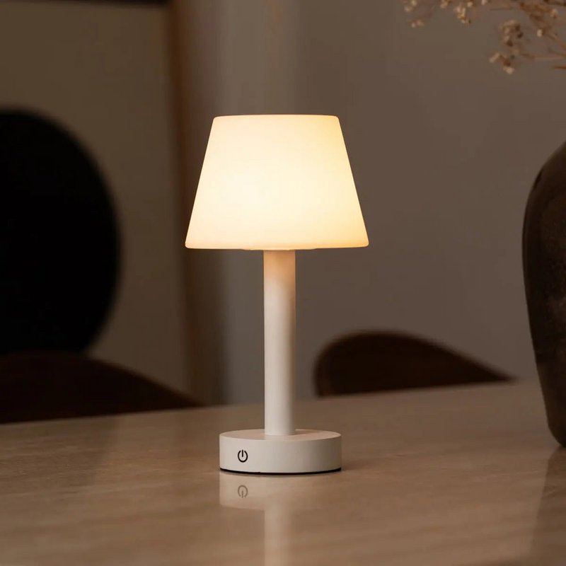 Zoë Witte Houten Oplaadbare Tafellamp