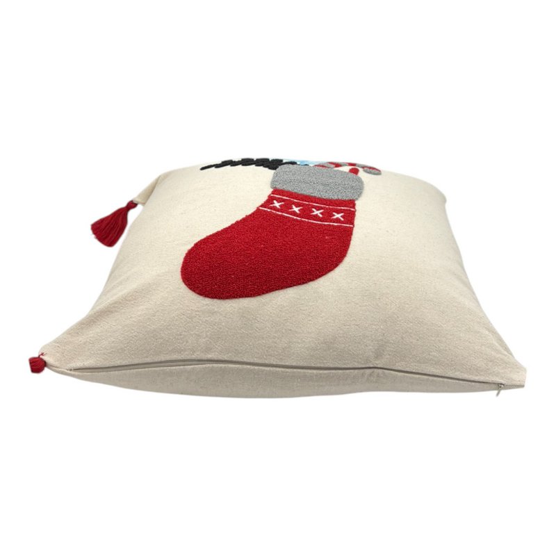 Decorative pillow with punch embroidery - Christmas - Christmas sock - 43 x 43cm
