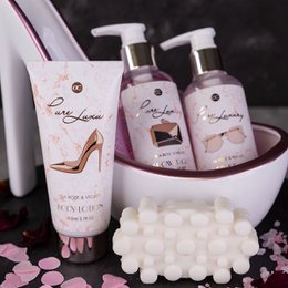 Badesæt PURE LUXURY i keramisk sko i hvid/pink