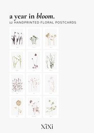 a year in bloom. Set of 12 handprinted floral postcards.