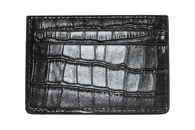 ALMA Black Croc Card Holder
