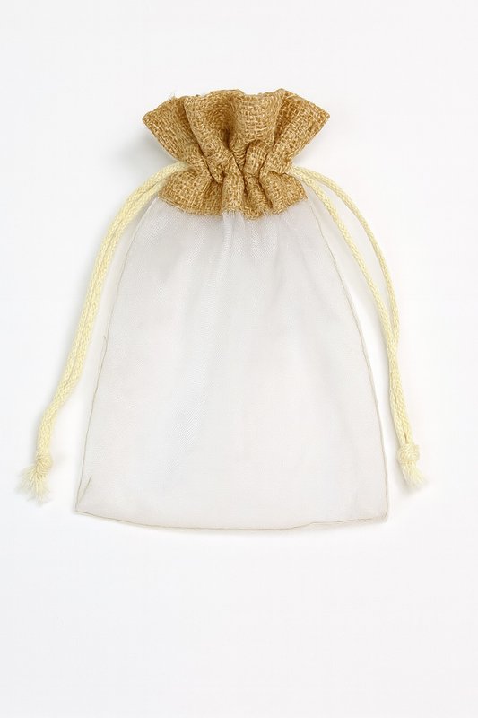 Giftbag made of organza and jute with string (10 pcs)