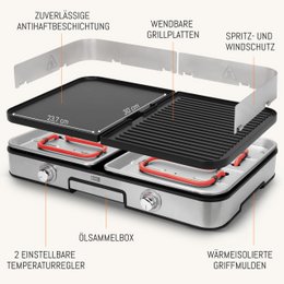 LEBENLANG grill elettrico da tavolo grill elettrico - comprese pinze per grill e paraspruzzi I 2400W per interni ed esterni I grill grill elettrico per tavolo da balcone I grill elettrico a piastra grill per interni grill per interni
