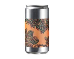 A refreshing soda with a Mediterranean coastal design, featuring vibrant leaf patterns in shades of orange and green.