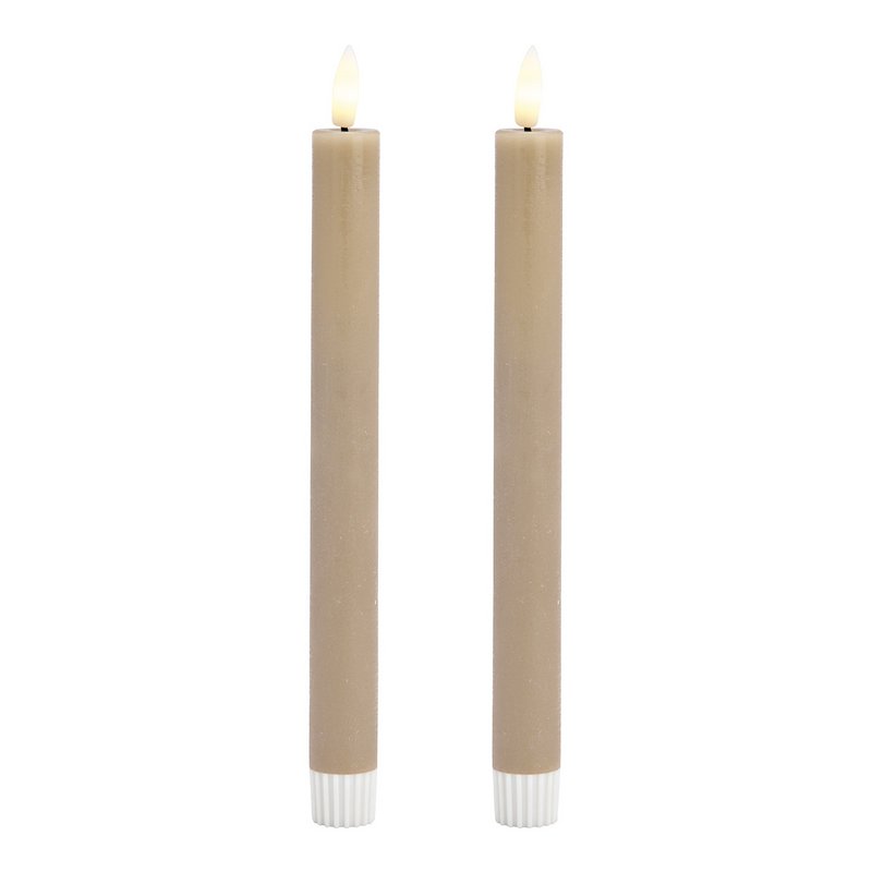 Bougie bâton LED, lot de 2, en cire beige (L/H/P) 2x24x2cm avec arrêt/minuterie, fonctionnement sur piles 2xAAA non incluses