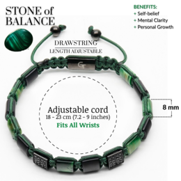 Tiger Green Tiger Eye, Bracelet à perles plates en onyx noir