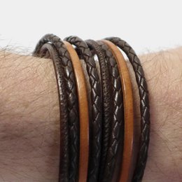 Leather Star LC27 – men's bracelet made of black nappa leather and natural-colored cowhide