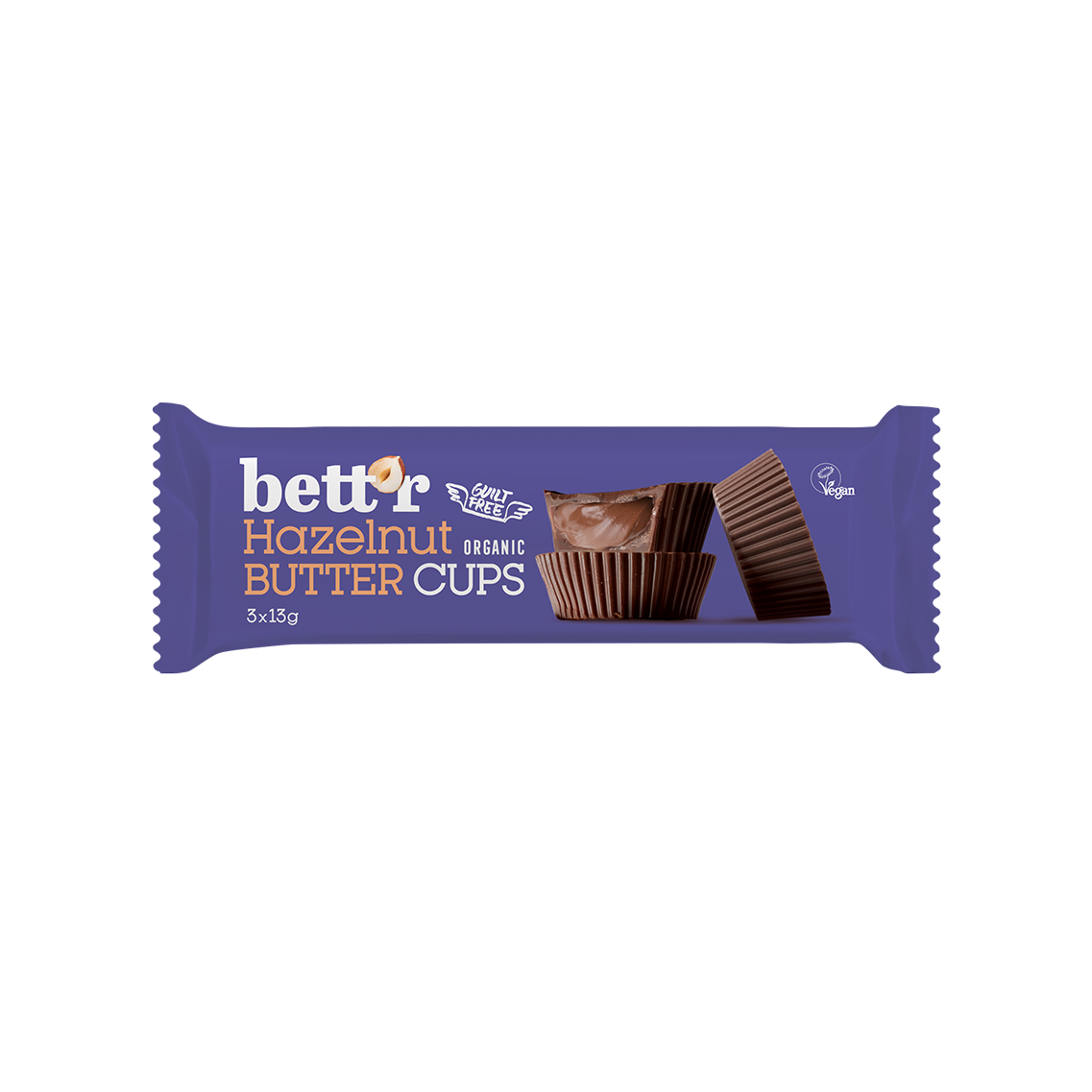 Nut Butter Cups with Hazelnut Cream 3x13g, Full Box 12x39g, organic, Bett’r