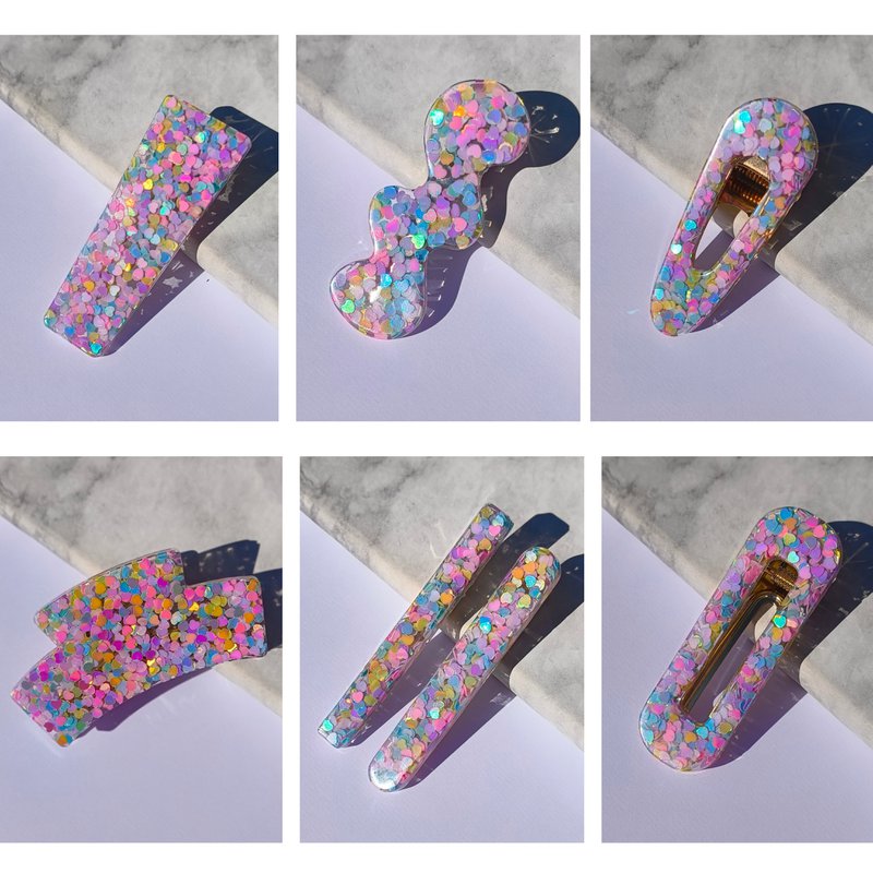 ⋒ RESIN HAIR CLIP PACK -  HEARTS (9 ITEMS) ⋒