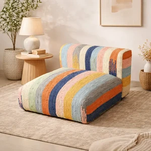 Striped Cotton Floor Daybed with Backrest Multicolor 102 cm
