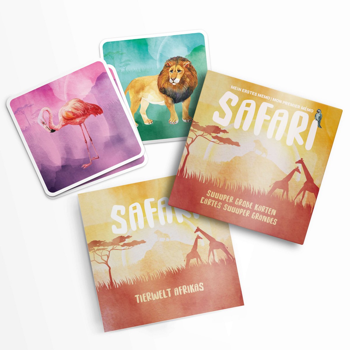 "SAFARI" - Extra groot geheugenspel - Duits en Frans - Animals of Africa - Zeer hoge kwaliteit