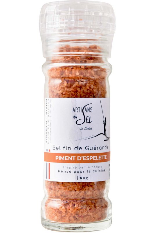 Sel fin de Guérande au Piment d’Espelette AOP– Moulin Rechargeable 80g – Artisans du Sel