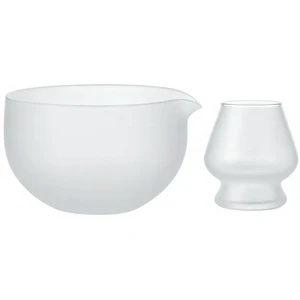 Set Matcha Schale mit Besenhalter, Borosilikatglas 450 ml mit Ausgießer