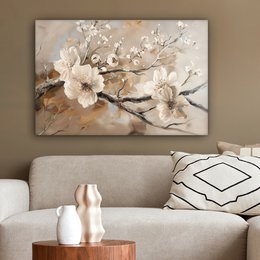 Canvas schilderij  - Wanddecoratie Bloemen - Natuur - Wit - Bloesem - Abstract - Muurdecoratie woonkamer - Slaapkamer decoratie - Kamer accessoires - Schilderijen op canvas