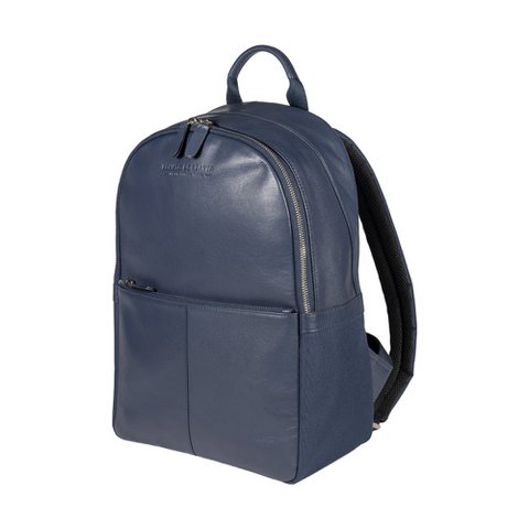 RB2001D | Netbook-/tabletrugzak van nylon/echt leer, met lichte nerf. Ritssluiting en verstelbare schouderbanden - Blauwe kleur - Afmetingen: 27 x 38 x 14 cm Verpakking: Tas van niet-geweven stof